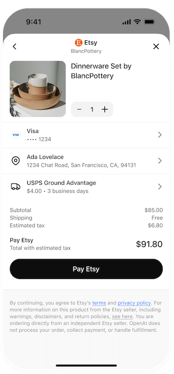 AI commerce flow step 3: They check out - without leaving the chat